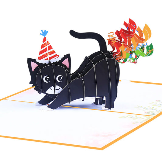 🎂 3D Pop-Up Geburtstagskarte – Schwarze Katze 🐱🎉